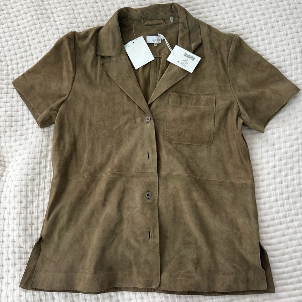 Brown Suede Short Sleeve Shirt